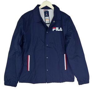 New FILA Men US M Navy Sports Coach Jacket Long Sleeves Windbreaker